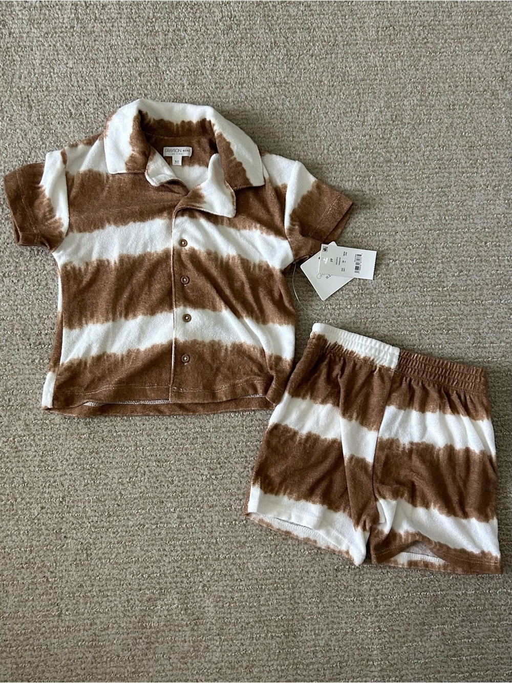 NWT Grayson Mini 2 Piece Terry Resort Set Brown Stripes 3T